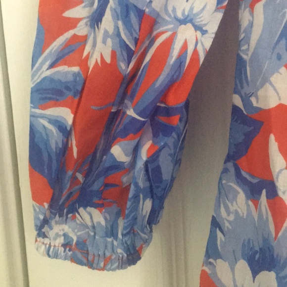 NWT J. Crew Ratti Red Orange & Light Blue Floral Blouse w/ Ruffle - XS P - Picture 10 of 12